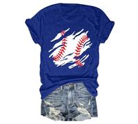Camiseta para mujer de gran tamaño con estampado - Camiseta de algodón de manga corta elegante camisetas de béisbol estampado blusa de verano suelta con estampado camiseta transpirable tops cuello