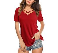 Camiseta para mujer de gran tamaño, elegante, de algodón, manga corta, larga, holgada, larga, blusa de verano, cuello en V, tallas grandes, transpirable, camiseta de punto de verano, camiseta de