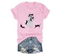 Camiseta para mujer de Halloween - Camisas para 2025 Mujeres Manga Corta Camiseta de Manga Corta Cuello Redondo Camiseta de Verano Divertida Fiesta Eventos Camiseta Casual Blusa Divertida, 01a-rosa