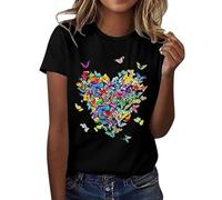 Camiseta para mujer de moda con estampado de mariposas, de manga corta, cuello redondo, camiseta funcional ligera para exteriores, cómoda blusa de verano, regalo para amantes de la naturaleza
