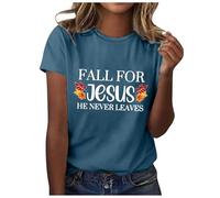 Camiseta para mujer, diseño con texto en inglés "Fall for Jesu He Never Leaves", color amarillo, azul, 4XL