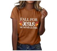Camiseta para mujer, diseño con texto en inglés "Fall for Jesu He Never Leaves", color amarillo, dorado, M