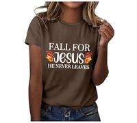 Camiseta para mujer, diseño con texto en inglés "Fall for Jesu He Never Leaves", color amarillo, marrón, XXL