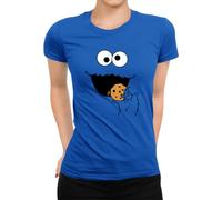 Camiseta para mujer, diseño de monstruo de galleta, azul, S