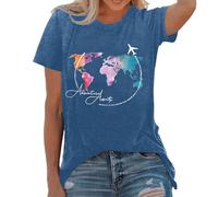 Camiseta para mujer, diseño gráfico de aventura espera, para exteriores, senderismo, camping, viajes, verano, azul, XXL