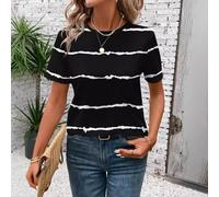 Camiseta para mujer, elegante a rayas blancas y negras, casuales, holgadas, de manga corta, para el verano (XL negro)