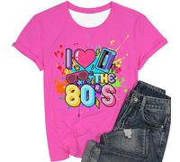 Camiseta para mujer en estilo de los años 80 - camiseta colorida I Love The 80 con motivos retro | Camiseta divertida para fiestas temáticas y fanáticos de la nostalgia, Estilo_a04 rosa fuerte, L