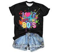 Camiseta para mujer en estilo de los años 80 - camiseta colorida I Love The 80 con motivos retro | Camiseta divertida para fiestas temáticas y fanáticos de la nostalgia, Style_a02 Negro, L