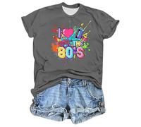 Camiseta para mujer en estilo de los años 80 - camiseta colorida I Love The 80 con motivos retro | Camiseta divertida para fiestas temáticas y fanáticos de la nostalgia, Style_a03 gris, L