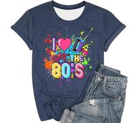 Camiseta para mujer en estilo de los años 80 - camiseta colorida I Love The 80 con motivos retro | Camiseta divertida para fiestas temáticas y fanáticos de la nostalgia, Style_a05 Navy, S