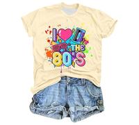 Camiseta para mujer en estilo de los años 80 - camiseta colorida I Love The 80 con motivos retro | Camiseta divertida para fiestas temáticas y fanáticos de la nostalgia, Style_a01 Beige, XL