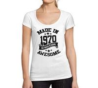 Camiseta para Mujer Fabricado En 1970 - Fabriqué En 1970 - Regalo Diseño Gráfico 54 Años Cumpleaños Aniversario Moda Año 1970 Blanco XXL