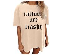 Camiseta para mujer Going Out Tattoo are Trashy 2026 con gráfico de verano, holgada, manga corta, ajuste holgado, lindas camisetas vintage de cuello redondo, camisetas casuales de gran tamaño