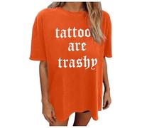 Camiseta para mujer Going Out Tattoo are Trashy 2026 con gráfico de verano, holgada, manga corta, ajuste holgado, lindas camisetas vintage de cuello redondo, camisetas casuales de gran tamaño