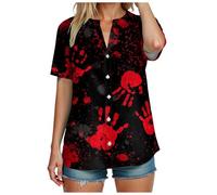 Camiseta para mujer, Halloween, Halloween, Halloween, Halloween, Halloween, fiesta, terror regalo, camiseta de cuello redondo, problema resuelto, camiseta de Halloween, niño, rojo sandía, XL