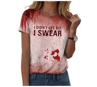 Camiseta para mujer, Halloween, Halloween, para mujer, Halloween, disfraz casual, camisas, blusa, cuello redondo, sangre, Halloween, camiseta para mujer, B-le negro, XL