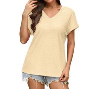 Camiseta para mujer, informal, monocolor, transpirable, cuello en V, blusa de moda, delgada, manga corta, camiseta ligera de verano, camiseta deportiva fina, básica, para adolescentes, niñas, camiseta