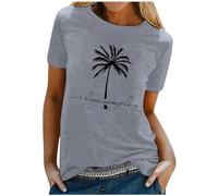 Camiseta para mujer "Live Simply" con estampado de coco y estampado de playa de encaje, color negro, gris, 3XL
