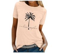 Camiseta para mujer "Live Simply" con estampado de coco y estampado de playa de encaje, color negro, Rosa., 3XL