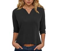 Camiseta para mujer, manga 3/4, exterior, color liso, cuello en V, manga tres cuartos, para verano, túnica, para vacaciones, ocio, carreras, Streetwear Tops, Le Noir, XL