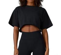 Camiseta para mujer Manga Corta Cuello Caído, Color Liso Camiseta(Black L) | Para Playa y Vacaciones, Sin Hombros, Ideal Mujeres, Poliéster Elástico, Talla S-XL