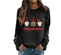 Camiseta para mujer Merry Christmas Print O Neck Sudadera Cuello Redondo Fit Jersey Tops Casual Manga Larga Entrenamiento Camisas Suelta Blusa, Negro , M