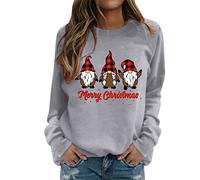 Camiseta para mujer Merry Christmas Print O Neck Sudadera Cuello Redondo Fit Jersey Tops Casual Manga Larga Entrenamiento Camisas Suelta Blusa, gris, M