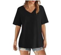 Camiseta para mujer, monocolor, cuello de pico, camiseta de algodón, manga corta, blusa holgada, camiseta clásica, camiseta de verano, camiseta fina, cómoda, camiseta de verano, camiseta deportiva,