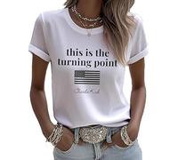 Camiseta para mujer This is The Turning Point Pride con la bandera americana, un verdadero patriota, cuello redondo, informal, conmemorativa, blanco, L
