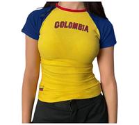 Camiseta para mujer vintage gráfica, camiseta de Brasil Y2k Tee México Crop Top Summer Going Out Tops Streetwear Blusa de cuello redondo de manga corta sin vientre parte superior urbana elegante ropa