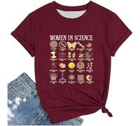 Camiseta para mujer 'Women in Science' - Camiseta de manga corta con famosas científicas | Camiseta inspiradora para entusiastas y feministas STEM, Style_u01 Vino Rojo, L