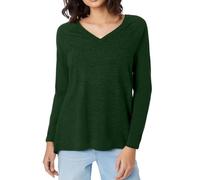Camiseta para Mujeres Color Sólido Cuello en V Corte Amplio Manga Larga de Manga Entera Modelo Sin Cremallera Tallas Grandes Adaptables Suave Cómoda