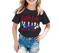 Camiseta para niña 2026 Girls Will Be Girls Camiseta estampada con mangas cortas Cuello redondo (1J 13J) Algodón Verano Suéter blanco, Negro , 12-13 años