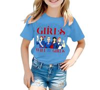 Camiseta para niña 2026 Girls Will Be Girls Camiseta estampada con mangas cortas Cuello redondo (1J 13J) Algodón Verano Suéter blanco, azul, 12-13 años