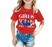 Camiseta para niña 2026 Girls Will Be Girls Camiseta estampada con mangas cortas Cuello redondo (1J 13J) Algodón Verano Suéter blanco, rojo, 10-11 años
