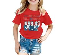Camiseta para niña 2026 Girls Will Be Girls Camiseta estampada con mangas cortas Cuello redondo (1J 13J) Tops casuales de verano Tops Tops, rojo, 1-2 años