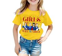 Camiseta para niña 2026 Girls Will Be Girls Camiseta estampada con mangas cortas Cuello redondo (1J 13J) Algodón Verano Suéter blanco, amarillo, 4-5 años