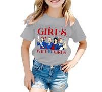 Camiseta para niña 2026 Girls Will Be Girls Camiseta estampada con mangas cortas Cuello redondo (1J 13J) Algodón Verano Suéter blanco, gris, 3-4 años