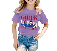 Camiseta para niña 2026 Girls Will Be Girls Camiseta estampada con mangas cortas Cuello redondo (1J 13J) Algodón Verano Suéter blanco, morado, 12-13 años