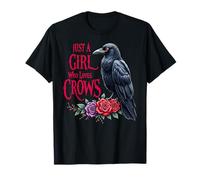 Camiseta para niña Amante de los Cuervos con un Cuervo en Rosas Rojas y moradas Camiseta