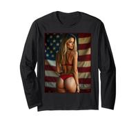 Camiseta para niña Pinup con Texto en inglés Modern Pinup Girl & American Flag Manga Larga