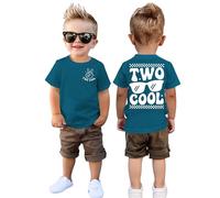 Camiseta para niño de 2 cumpleaños, camiseta para niños pequeños con letras impresora segundo cumpleaños camiseta verano manga corta niño traje de promoción de algodón camiseta de bebé, azul, 2 Años