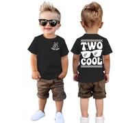 Camiseta para niño de 2 cumpleaños, camiseta para niños pequeños con letras impresora segundo cumpleaños camiseta verano manga corta niño traje de promoción de algodón camiseta de bebé, Negro , 2