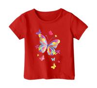 Camiseta para niño y niña, manga corta, de 1 a 13 años, camiseta de mariposa, adolescente, niña, verano de moda, linda, elegante, ligera, cómoda, informal, deporte, vacaciones, blusa superior, 01 rojo