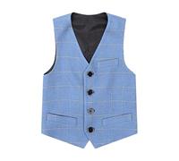Camiseta para niños 2026 chaleco de traje formal con 4 botones patrón de cuadros para niños Color sólido verano ropa blanca, azul, 5-6 años
