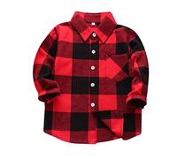 Camiseta para niños 2026 chaqueta de franela para niños pequeños, a rayas, manga larga, con botones, para bebé, niños, niñas, camiseta blanca básica informal, rojo, 18-24 meses