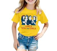 Camiseta para niños 2026 Girls Will Be Girls Camiseta estampada con mangas cortas Cuello redondo (1J 13J) Camisas blancas básicas casuales, amarillo, 10-11 años