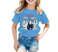 Camiseta para Niños 2026 Girls Will Be Girls Camiseta Impreso Manga Corta Cuello Redondo (1J 13J) Algodón Manga Corta Ropa Negra, azul, 1-2 años