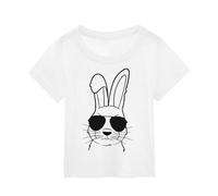 Camiseta para niños 2026 niño pequeño verano niños Pascua dibujos animados conejito estampado camiseta de manga corta para niños niñas fuera de color sólido chica suéter blanco, Blanco, 1-2 años