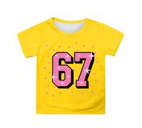 Camiseta para niños con estampado gráfico, manga corta, números de impresión de hielo, para niños, informal, verano, amarillo, 10-11 años